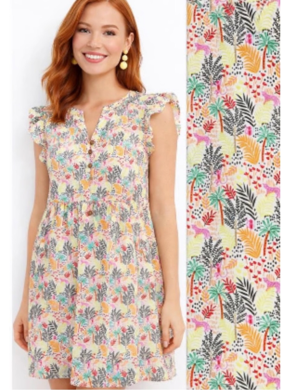 LOFT Multicolor Paradise Ruffle Floral Flutter-Sleeve Sundress